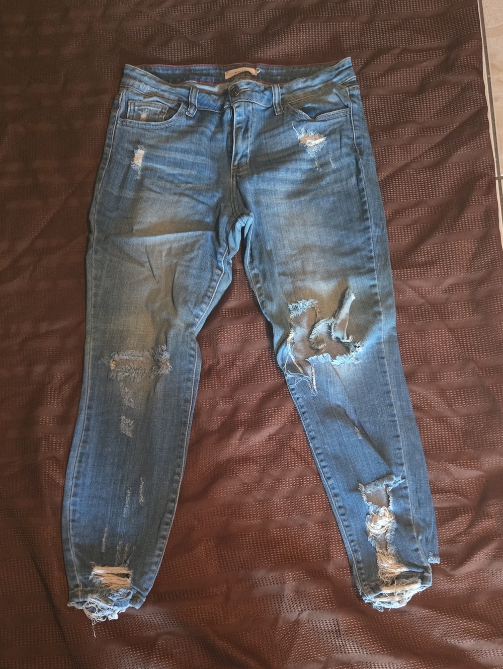 Cello Distressed Boyfriend Jeans in Medium Blue Wash